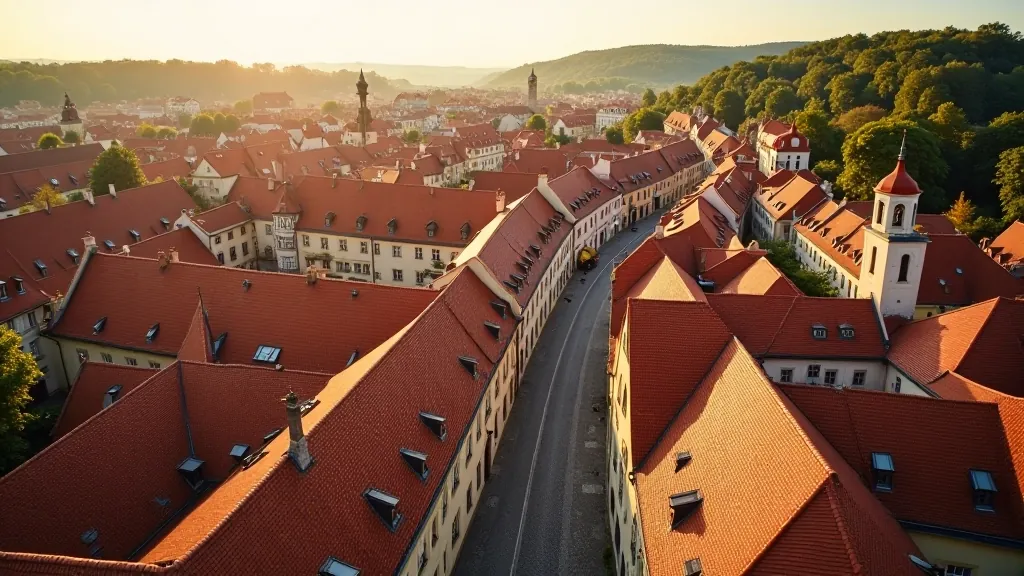 Historické město Český Krumlov s červenými střechami