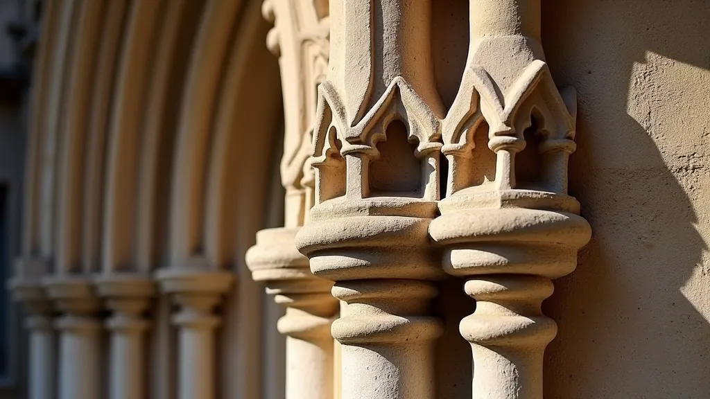 Detailní pohled na gotickou fasádu Chrámu Svaté Barbory s kamennou ornamentací