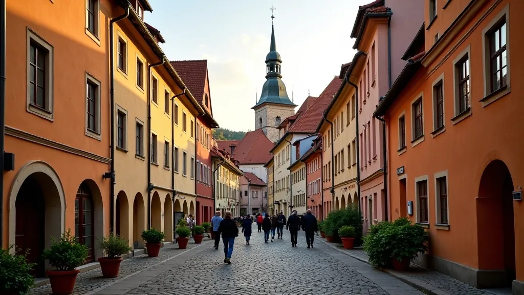 Staré české město s barevnými domy a historickou architekturou