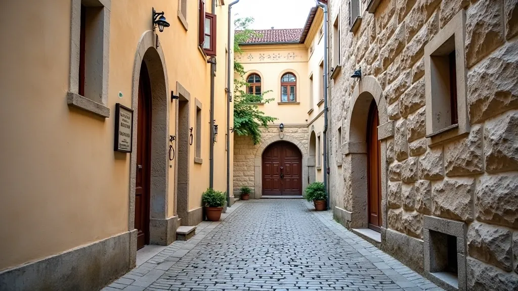 Vstup do židovské čtvrti v Třebíči s historickými domy